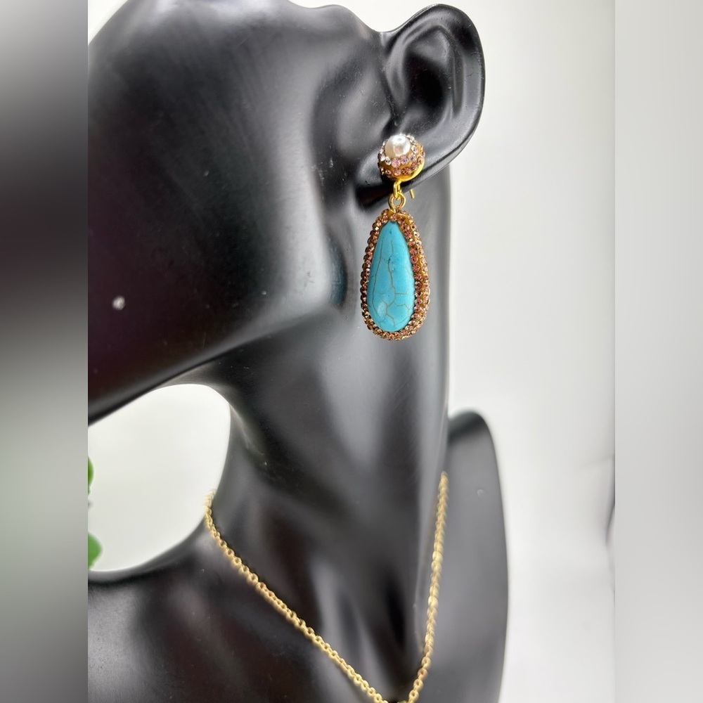 Turquoise Teardrop Jewelry Set โ Necklace, Earrings & Ring - Picture 5 of 15